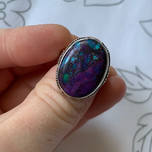 Purple turquoise and sterling silver ring - Picture 5 of 8